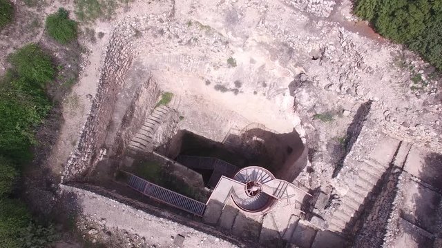 Top view of Water system ruins at Tel Hazor National Park. Israel. DJI-0002-04