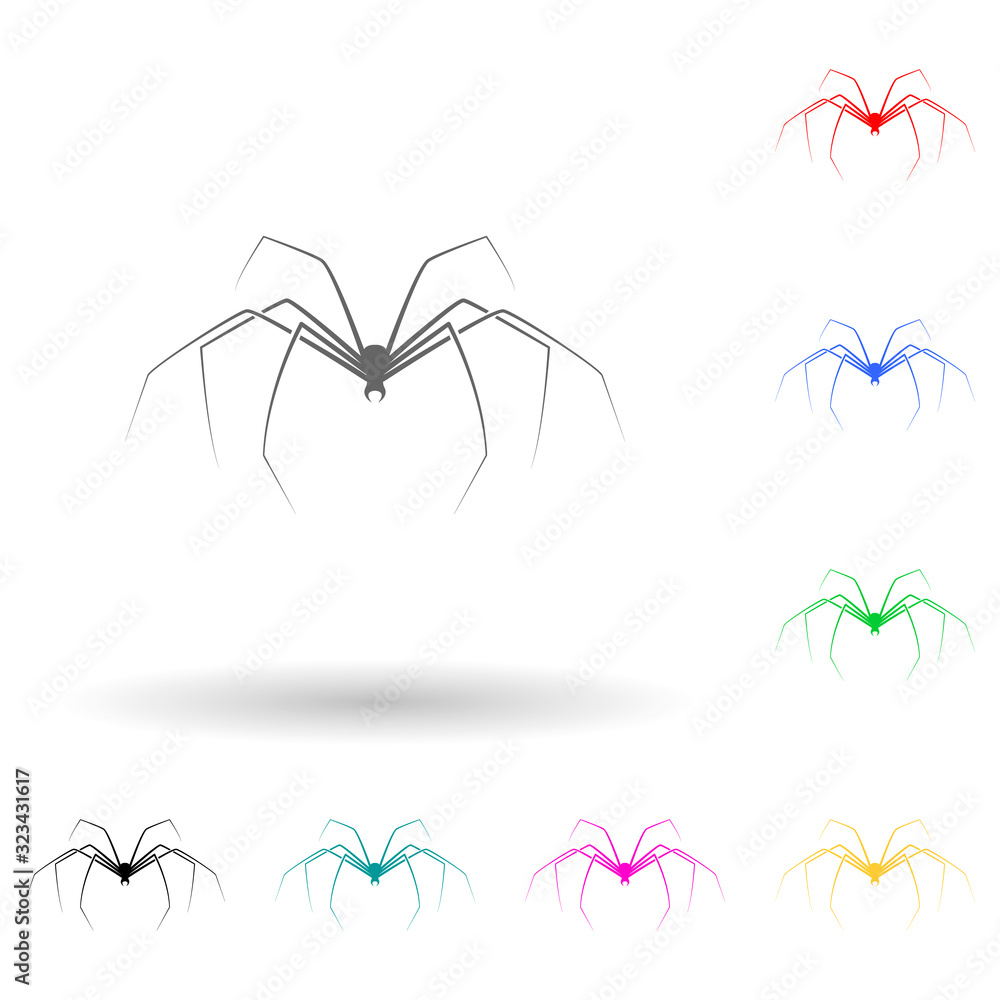 Poster long-legged spider multi color style icon. simple glyph, flat vector of insect icons for ui and ux, 