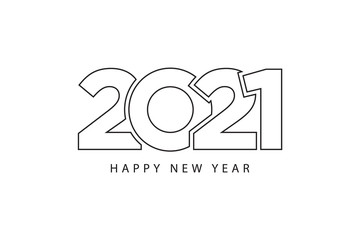 Simple style lines happy new year 2021 black white theme. Vector illustration. - obrazy, fototapety, plakaty