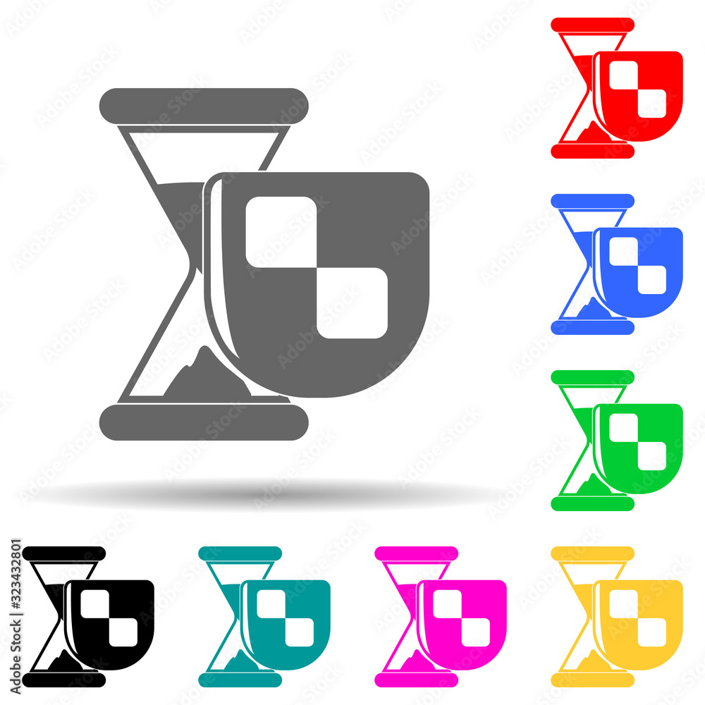 Poster time with a shield multi color style icon. simple glyph, flat vector of insurance icons for ui and u