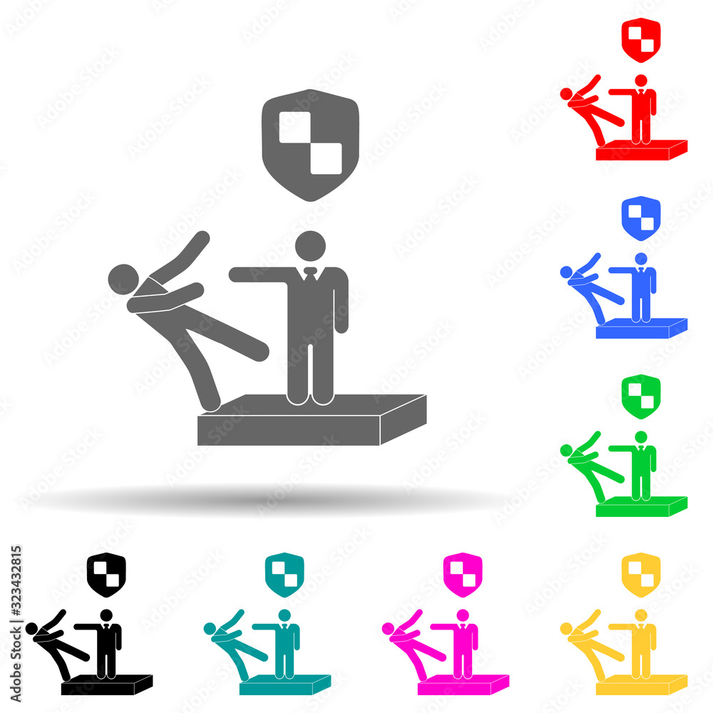 Poster protect under a shield multi color style icon. simple glyph, flat vector of insurance icons for ui a