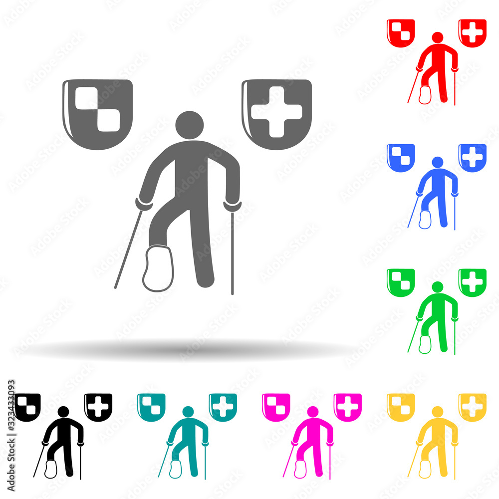Poster a man with a broken leg multi color style icon. simple glyph, flat vector of insurance icons for ui 