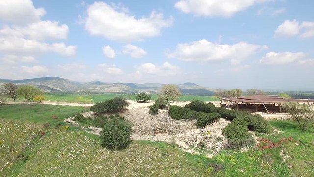 Aerial of Water system ruins at Tel Hazor National Park. Israel. DJI-0002-06