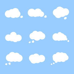 white cloud vectors on blue background with speech bubble banner, flat design ep5