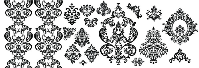 Oriental vector damask patterns for greeting cards and wedding invitations.
