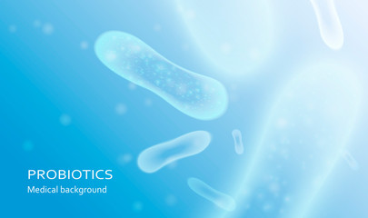 Microbiology concept. Digestion flora, Probiotics Bacteria. Modern science technology medicine background