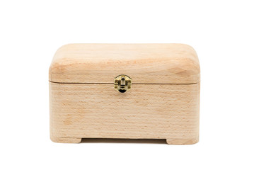 Closed wooden casket. Box of eco-friendly materials. Isolated on a white background. Container for small items