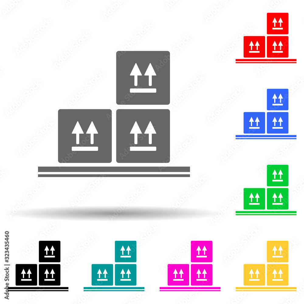 Poster warehouse boxes multi color style icon. simple glyph, flat vector of market icons for ui and ux, web