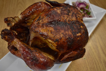 A Shot of a Rotisserie Chicken from Above