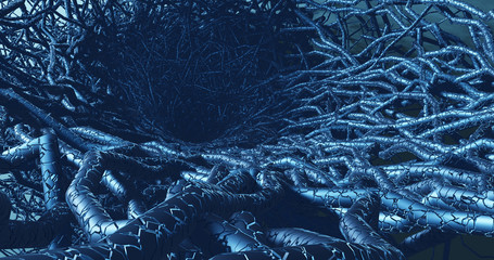 3d render sci-fi background with blue cyber wires