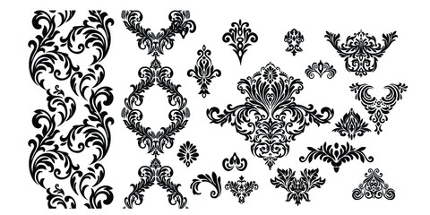 Oriental vector damask patterns for greeting cards and wedding invitations.