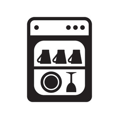 Dishwasher home appliance black isolated vector icon. Simple domestic dishwashing machine  glyph symbol.
