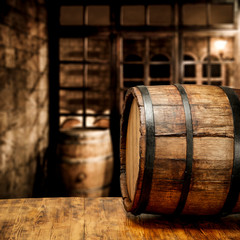 desk of free space and retro barrel decoration. 