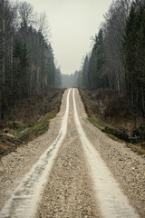 empty dirty gravel dirt road in forest