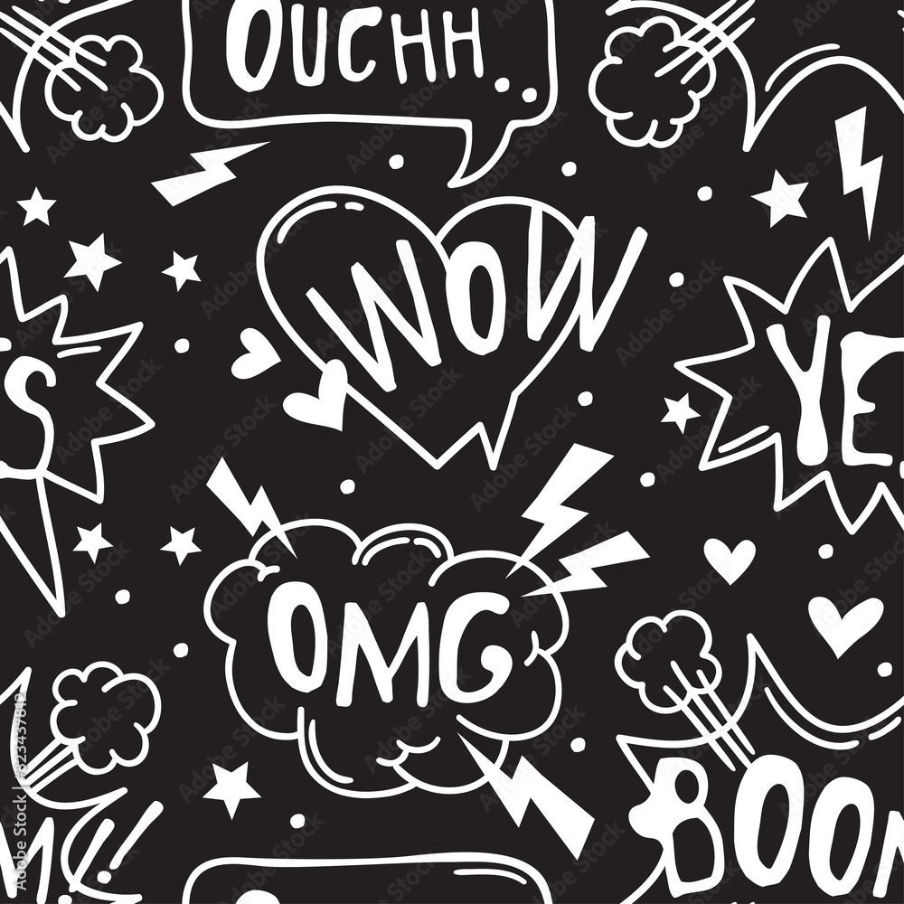 Poster hand drawn seamless pattern with speech bubbles for text. vector pop art background and words. doodl