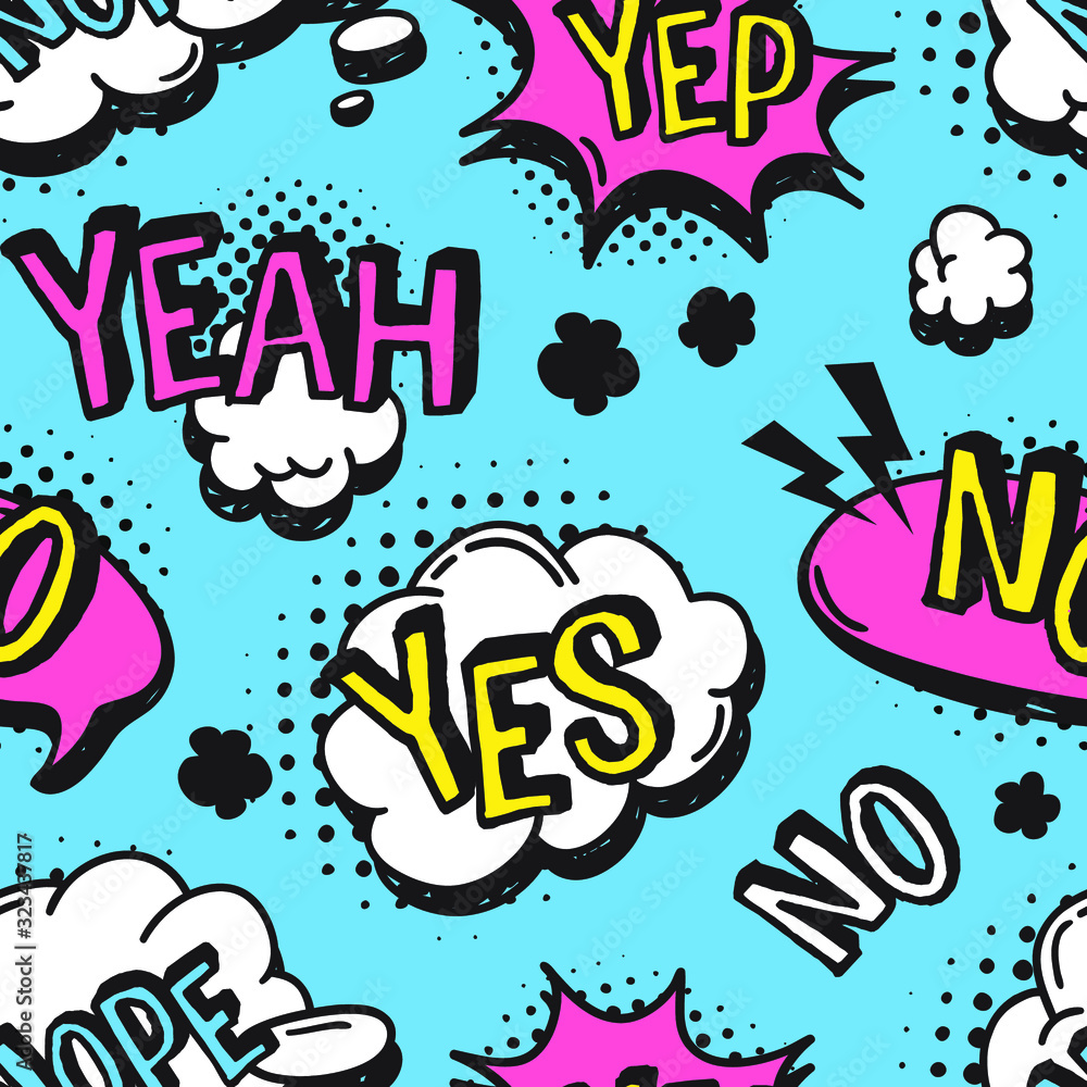 Poster hand drawn seamless pattern with speech bubbles for text. vector pop art background and words. doodl