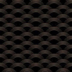 Art deco dark gold linear geometric seamless scale pattern luxury style.