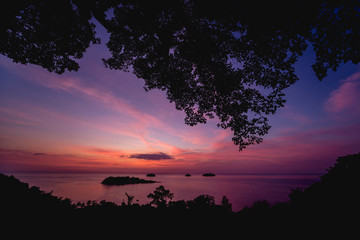 Beautiful sunset at the beach in the tropics. Sky and ocean