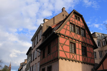 Traditional and colorful Alsatian half-timbered houses in Petite France, Strasbourg, France.