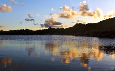 mountain river and the sunset