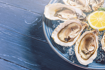 Fresh oysters with lemon ice and white wine.