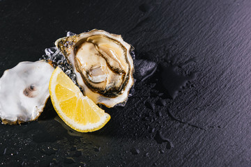 Fresh oysters with lemon ice and white wine.
