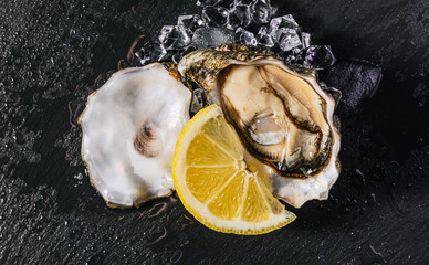 Fresh oysters with lemon ice and white wine.