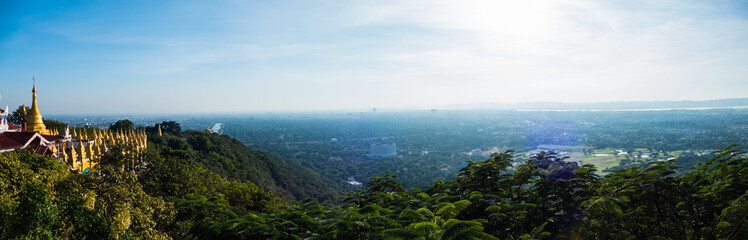 Panorama of the Su Taung Pyae Pagoda with Mandalay in the background. Panoramic view over Mandalay, Burma/Mayanmar