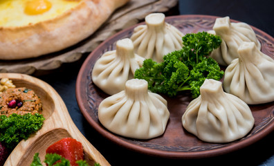 Georgian cuisine food set. Georgian restaurant. Restaurant background.