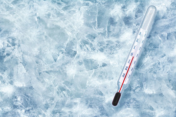 Concept of global cooling. Background from ice, cracks.
