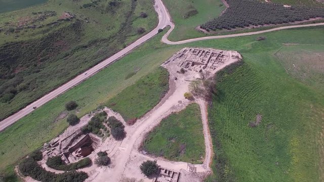 Top aerial view of Citadel and Water System of Tel Hazor. Israel. DJI-0002-10