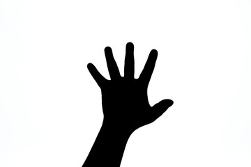 black hand on a white background signifying a stop.