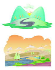 Set of landscape background cartoon illustration