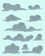 set of cloud isolated on blue background