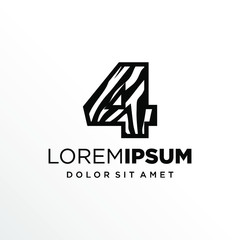 Initial Number 4 Zebra Logo Design