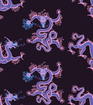 Image of a chinese dragon. Seamless pattern. Vector graphics
