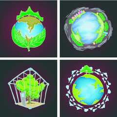 set of fresh globe earth day vector illustration isolated on black