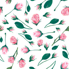 Light floral seamless pattern of little roses. Design for fabric, textile, weddings, packaging, flower shop, website, floristry.