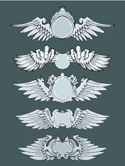 vintage label with wings isolated on dark grey