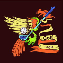 Golf and Eagle hand draw illustration for golf sport related design