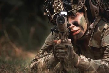 close up of woman soldier holding gun laying on the ground © Siriporn