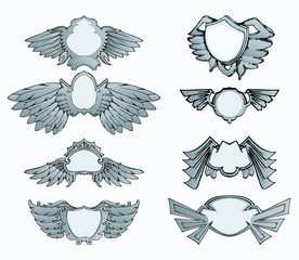 Set of wings emblem vector hand draw isolated. suit for label, emblem, badge.