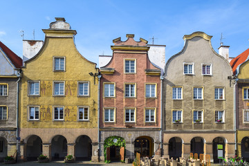 Tenement houses on the market square in Olsztyn with pubs and restaurants, Warmian-Masurian...