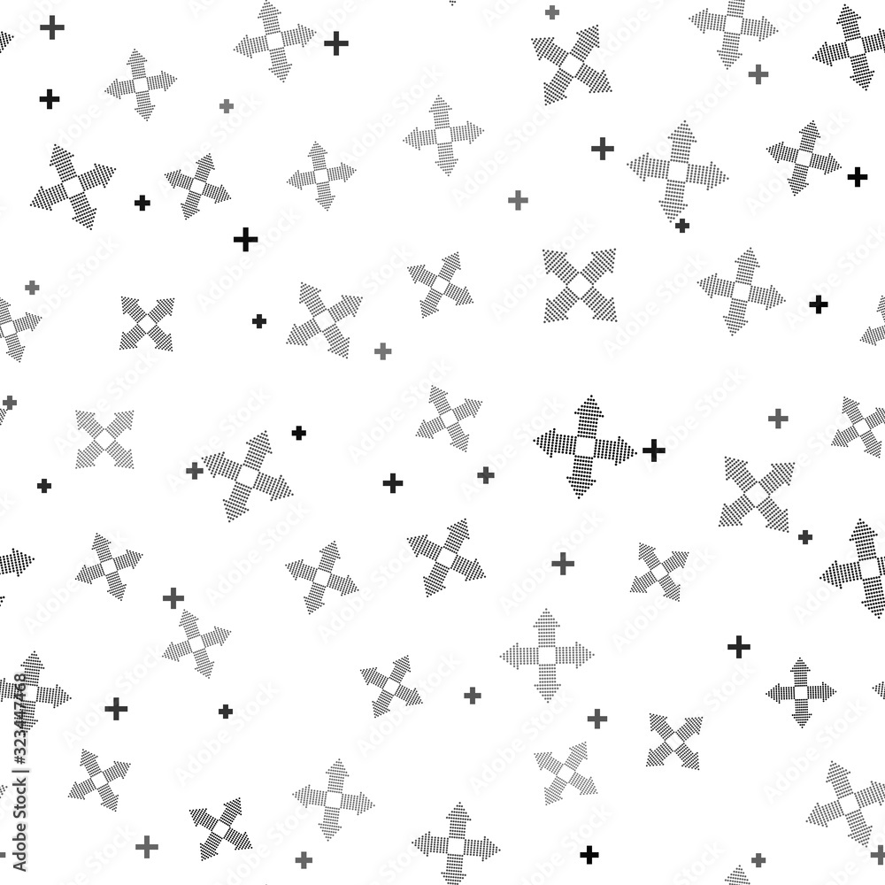 Poster black arrows dots in four directions icon isolated seamless pattern on white background. vector illu