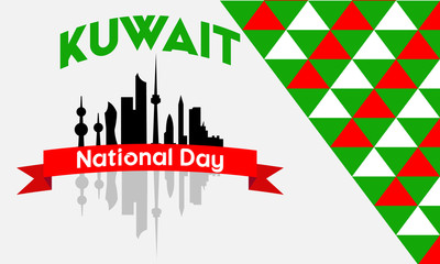 Kuwait National Day on 25 & 26 February. Kuwait towers and text. Design template for banner, poster, flyer or invitation card. 