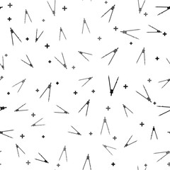 Black Drawing compass icon isolated seamless pattern on white background. Compasses sign. Drawing and educational tools. Geometric instrument. Education sign. Vector Illustration