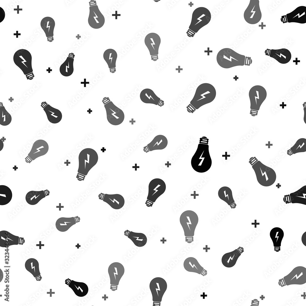Poster black light lamp sign. bulb with lightning symbol icon isolated seamless pattern on white background