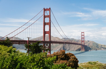 Beautiful view of the Golden Gate bridge in San Francisco on a sunny day