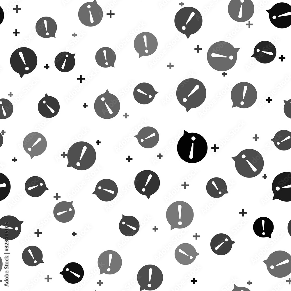Poster black exclamation mark in circle icon isolated seamless pattern on white background. hazard warning 
