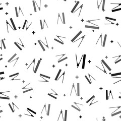 Black Ruler and drawing compass icon isolated seamless pattern on white background. Drawing professional instrument. Geometric equipment. Education sign. Vector Illustration